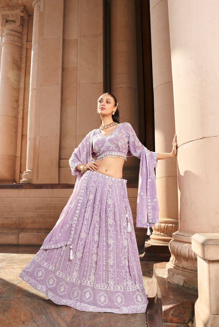 Lavender Embroidered Lehenga Set