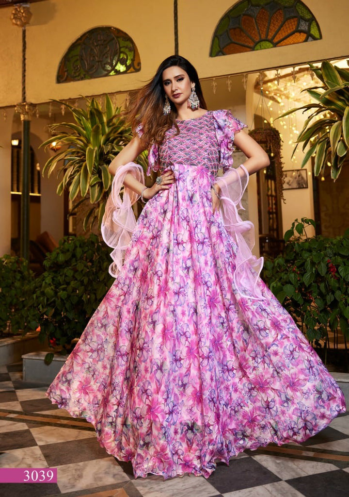 Enchanting Pink Floral Gown by B Girl