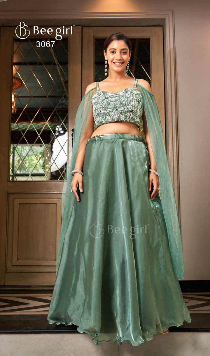 Soft Green Organza Lehenga Set