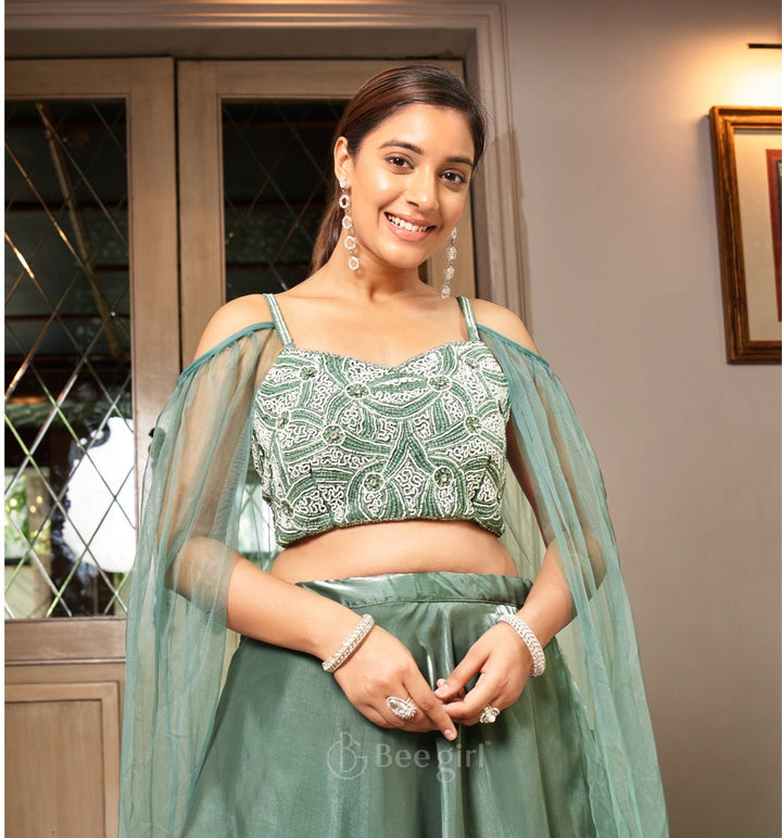 Soft Green Organza Lehenga Set