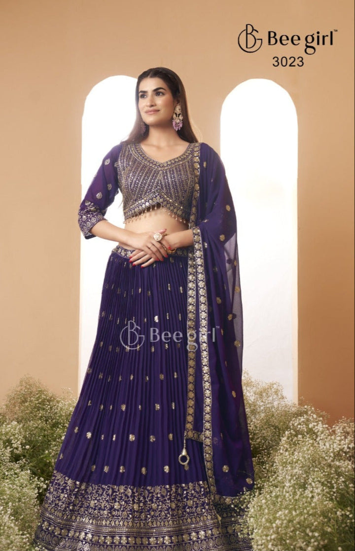 Elegant Purple Embroidered Lehenga Set
