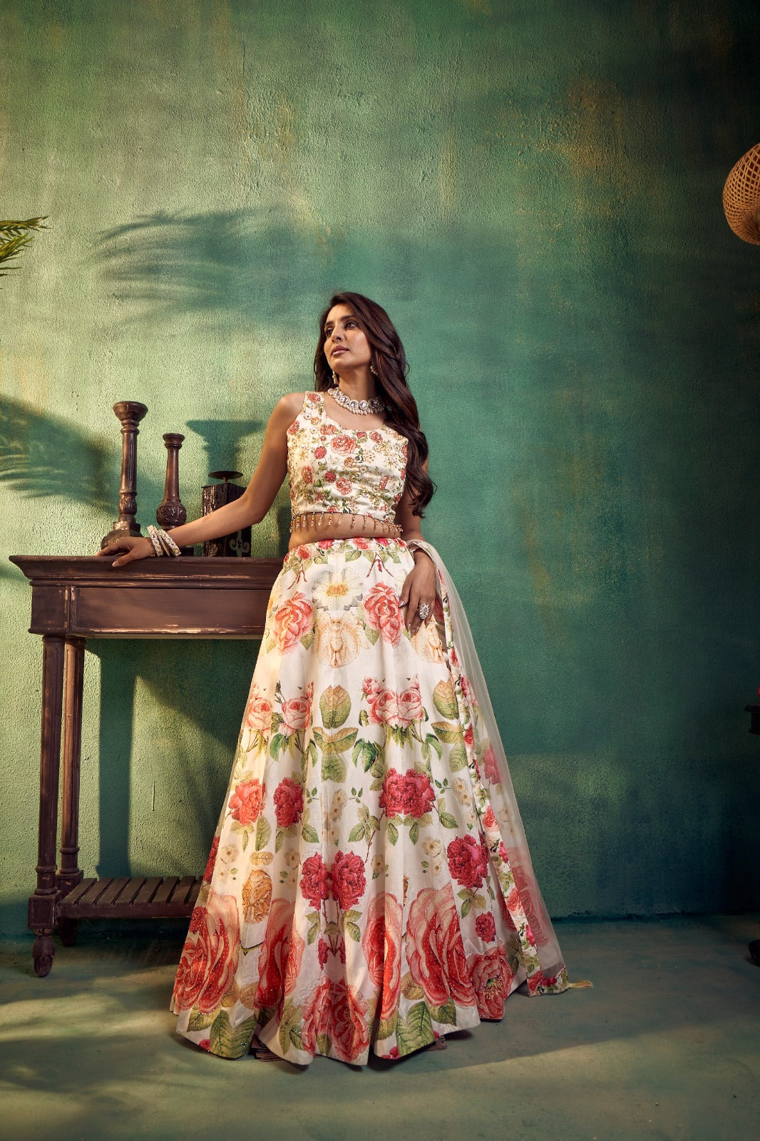 Floral Lehenga Set with Embroidered Crop Top