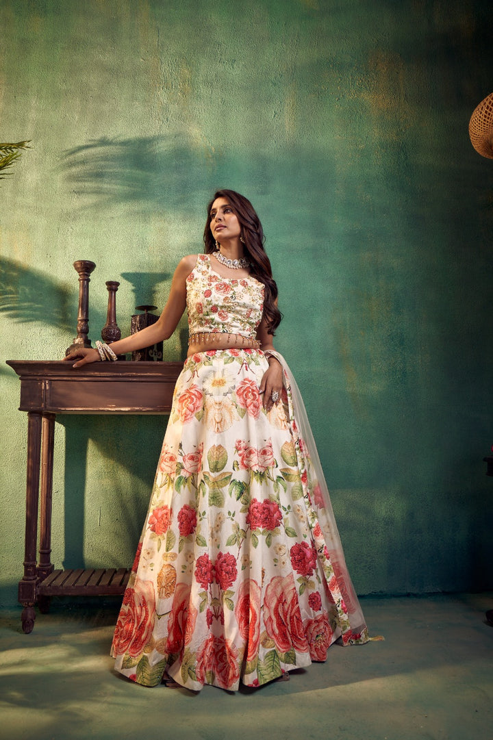 Floral Lehenga Set with Embroidered Crop Top