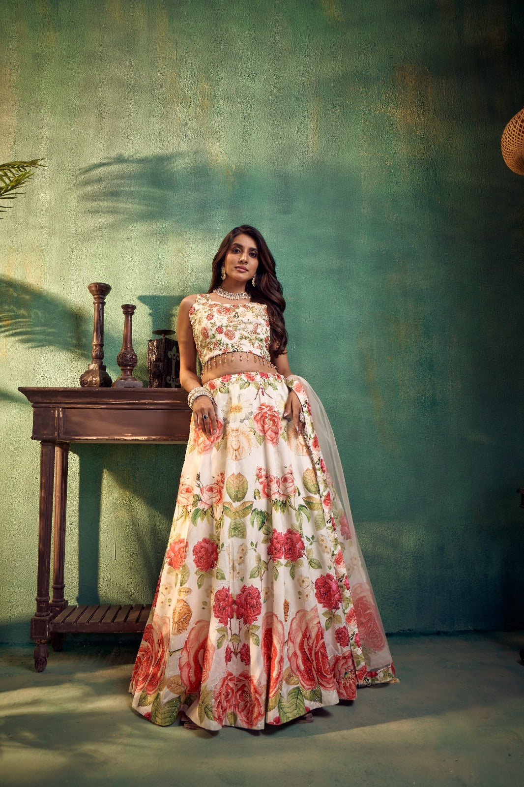 Floral Lehenga Set with Embroidered Crop Top