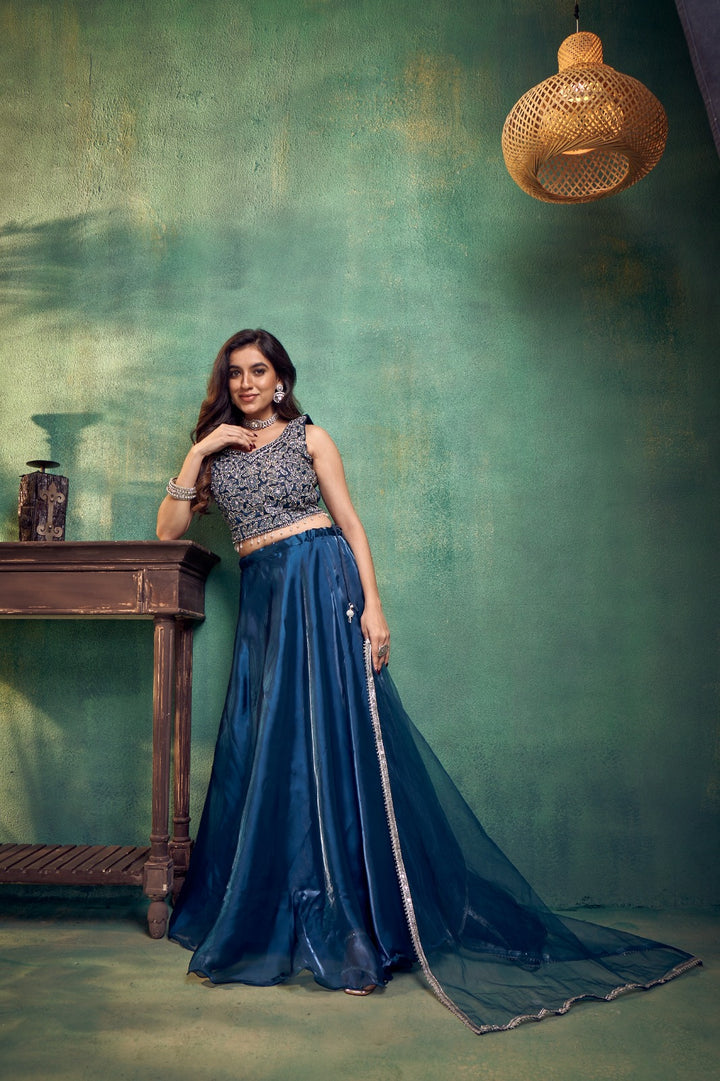 Blue Elegance Embroidered Lehenga Set