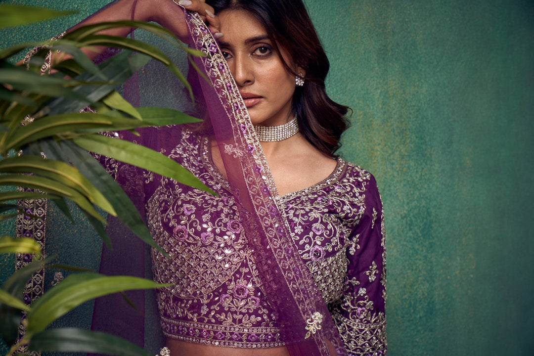 Exquisite Purple Embroidered Lehenga