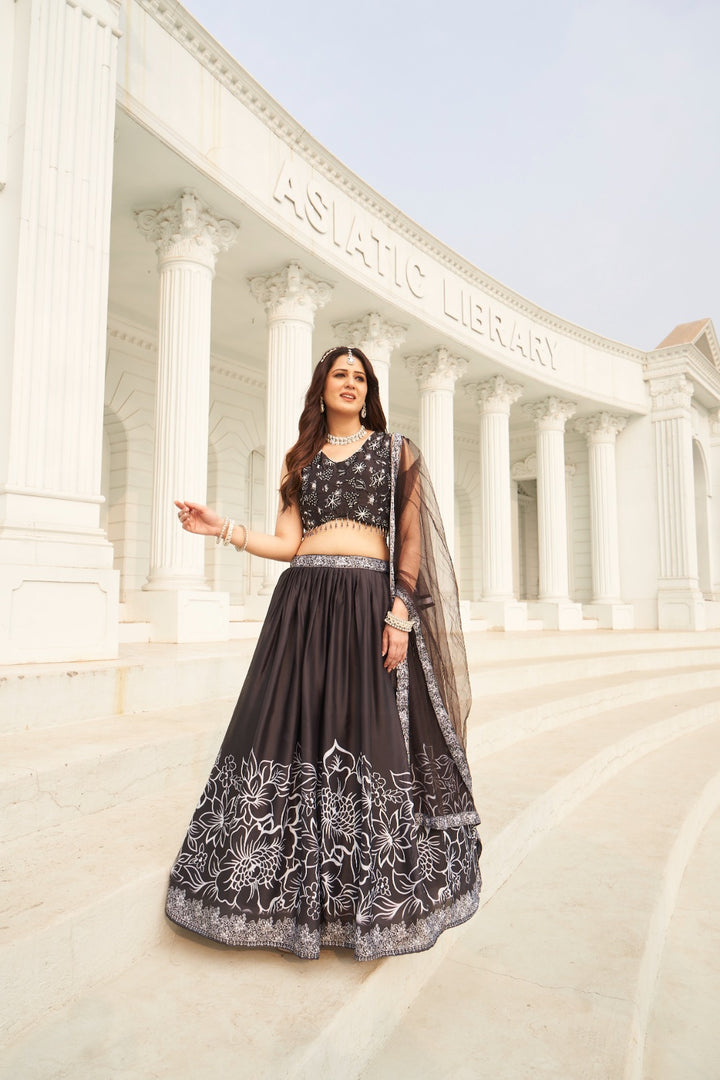 Black & White Embroidered Lehenga Set