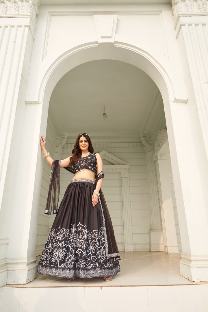 Black & White Embroidered Lehenga Set