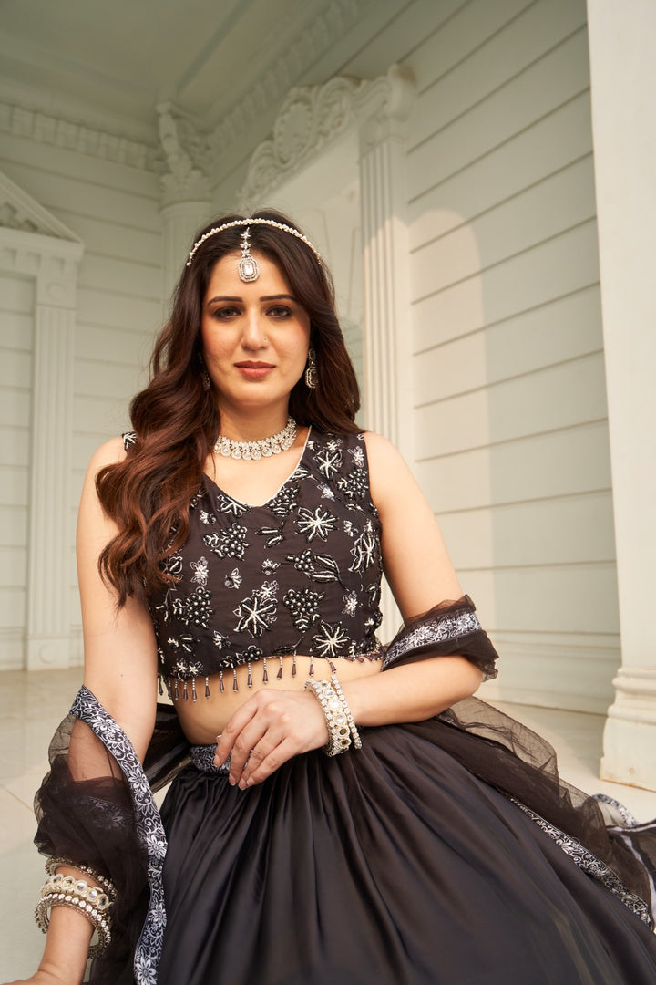 Black & White Embroidered Lehenga Set