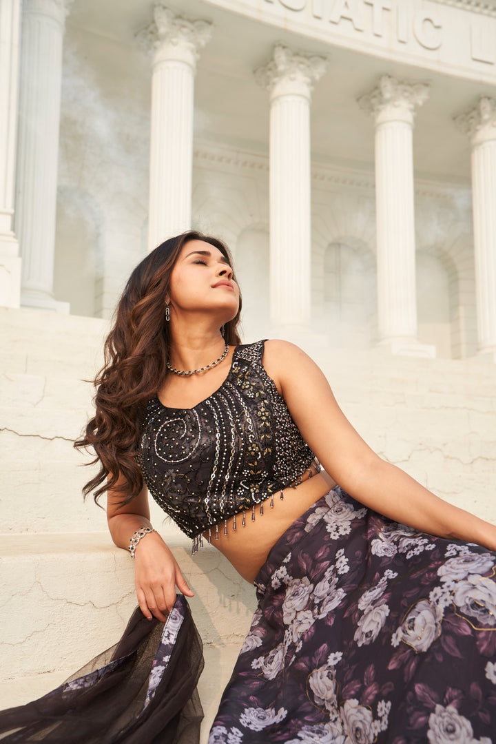 Midnight Bloom Embroidered Lehenga Set