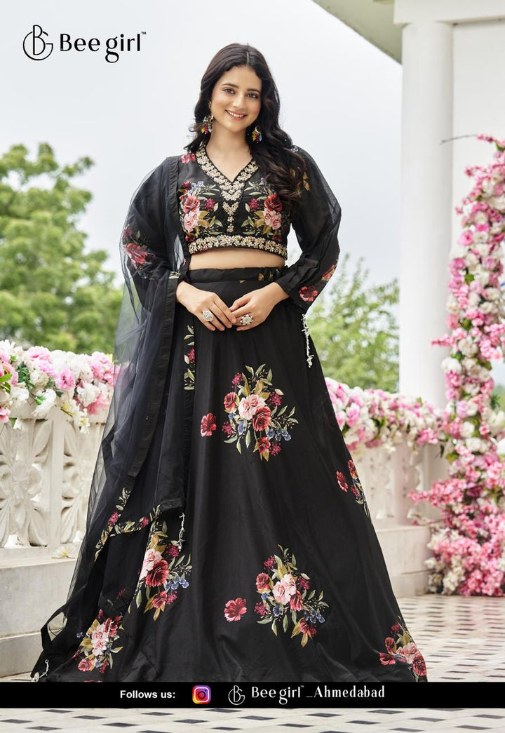 Black Floral Embroidered Lehenga Set