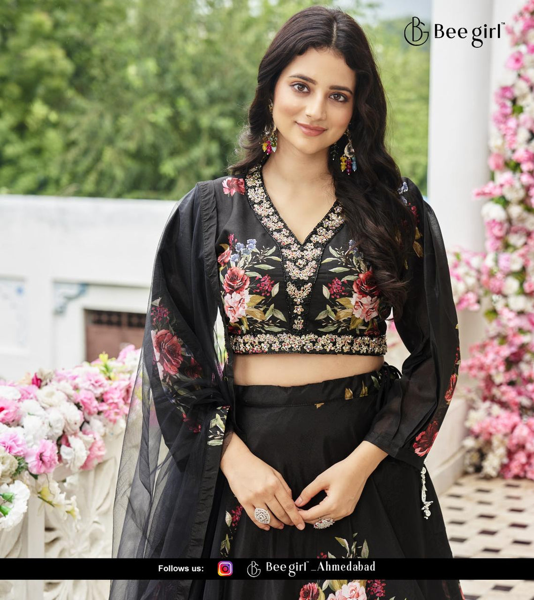 Black Floral Embroidered Lehenga Set