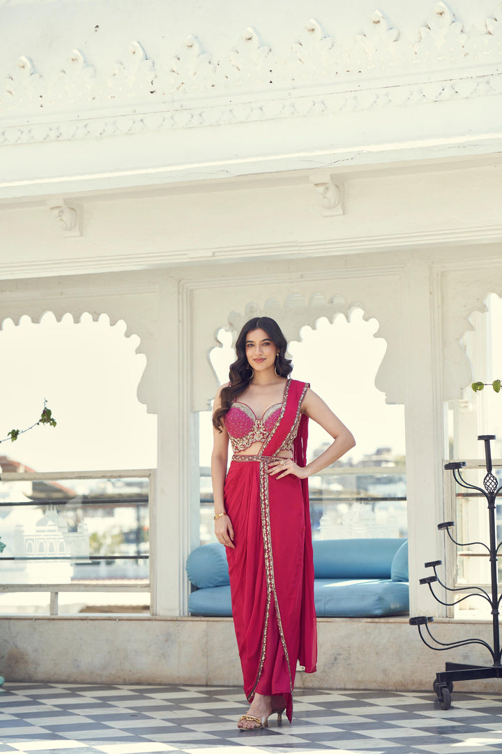 Designer Draped Saree with Embellished Blouse