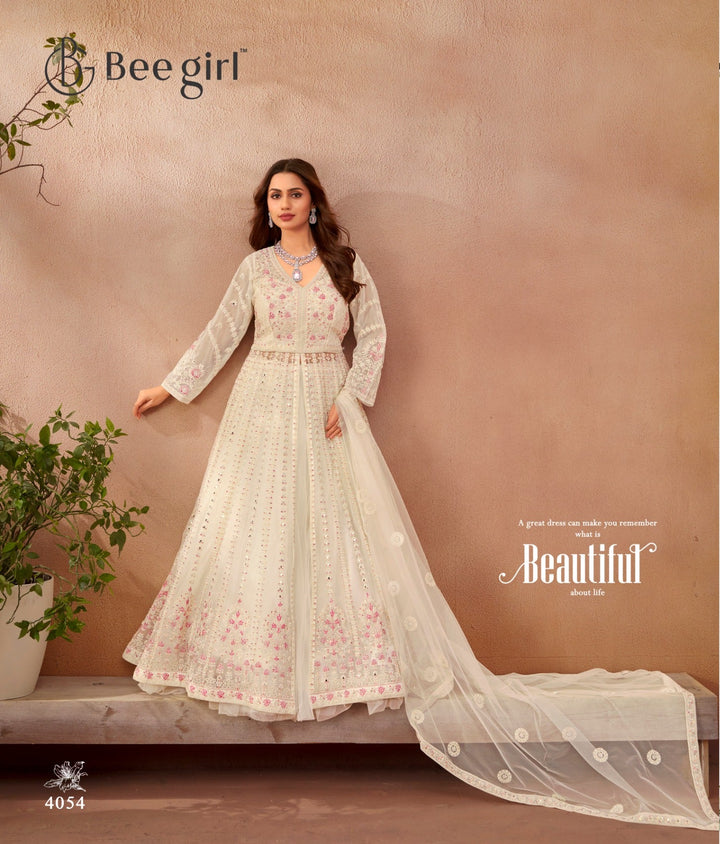 Ivory Mirror & Floral Anarkali Ensemble