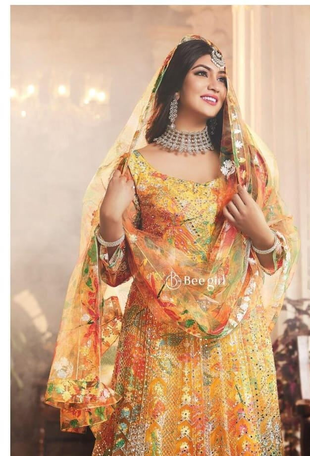 Golden Glow Embroidered Anarkali Gown