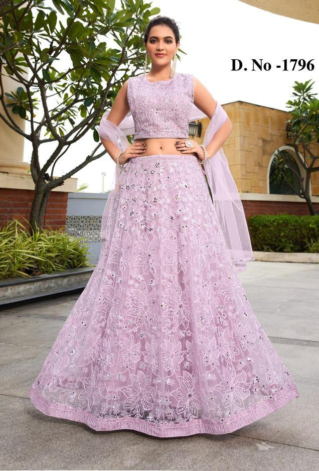 Pastel Glam – Lavender Net Lehenga with Mirror Work