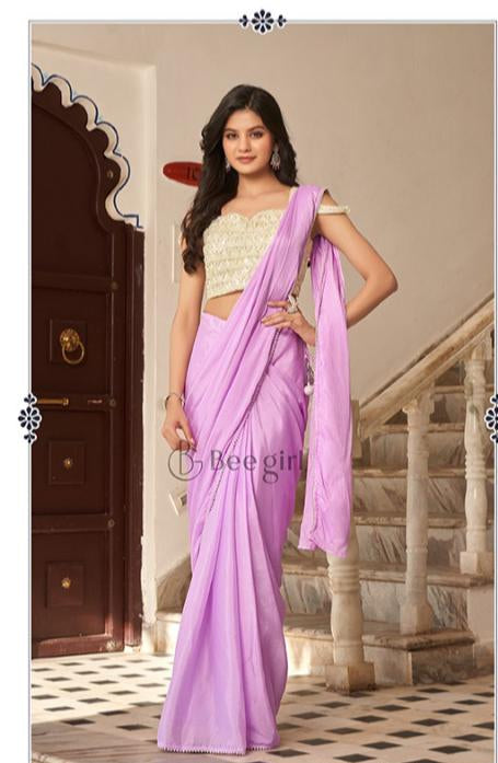 Dusty Lavender Saree with Luxe Embellished Blouse