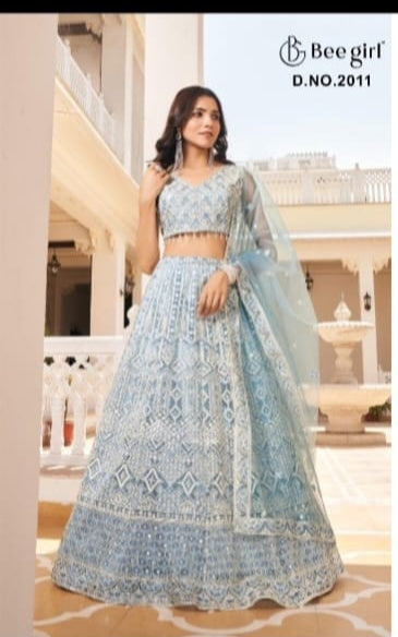 Sky Blue Diamond Embroidered Lehenga Set