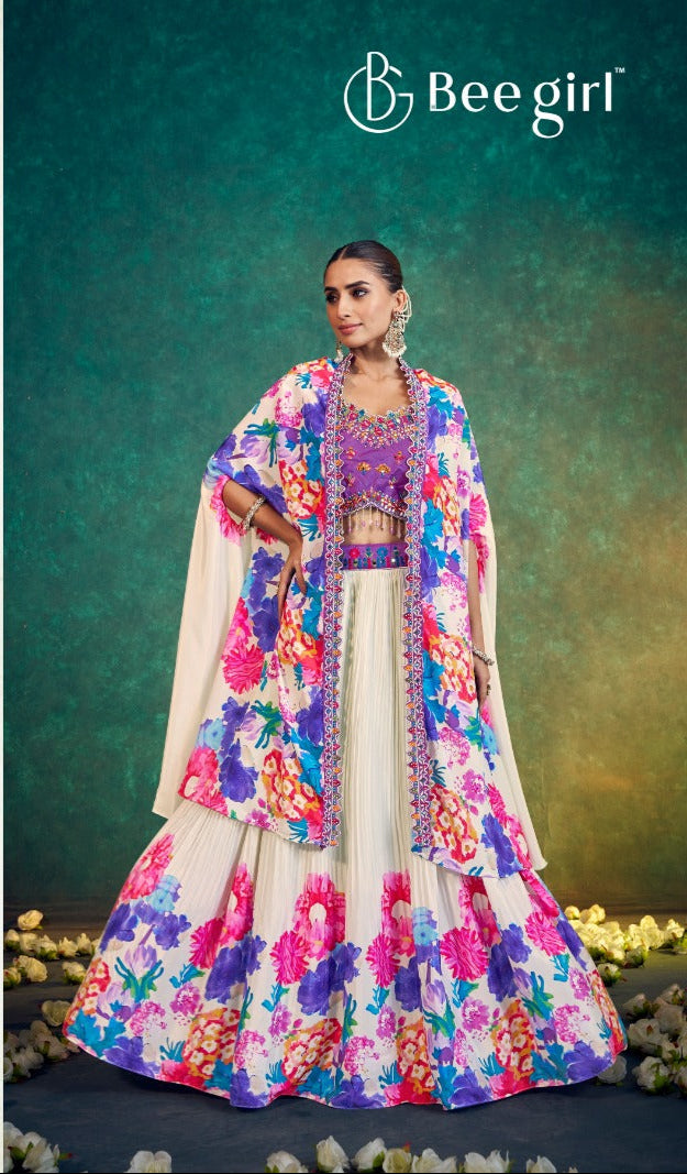 Elegant Floral Print Draped Jacket