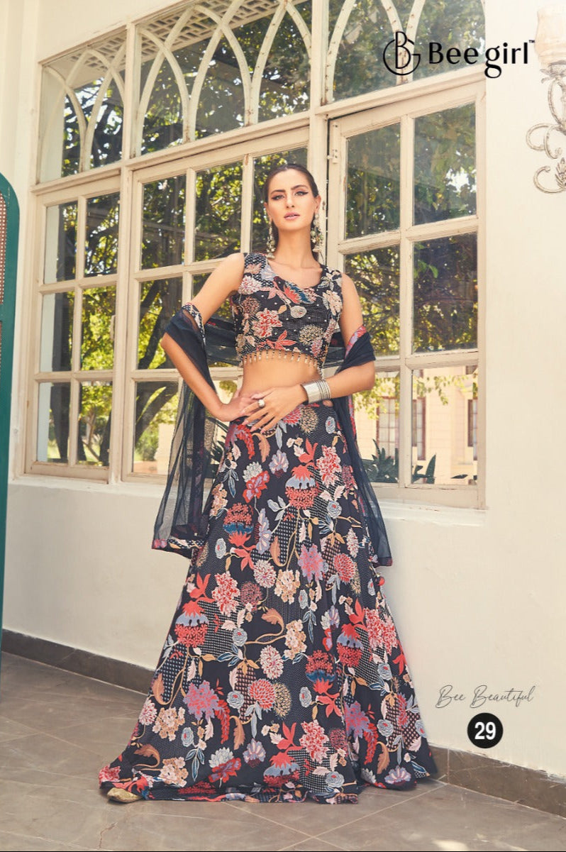 Black Floral Embroidered Lehenga Set