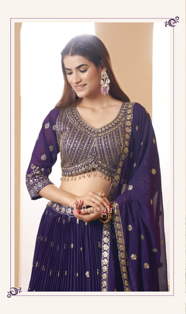 Elegant Purple Embroidered Lehenga Set