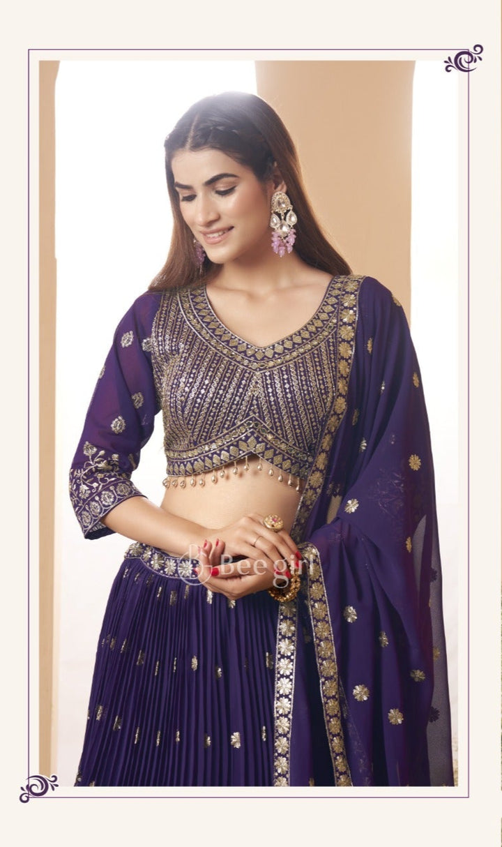 Elegant Purple Embroidered Lehenga Set