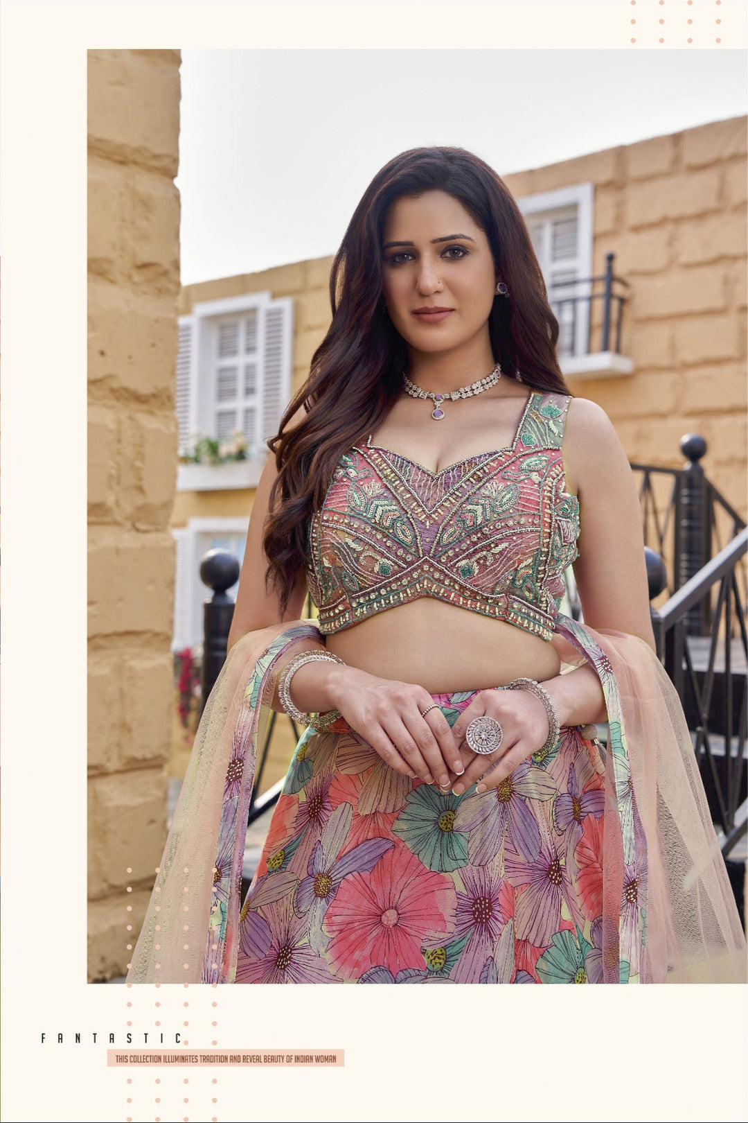 Blooming Pastel Multicolor Embroidered Lehenga Set