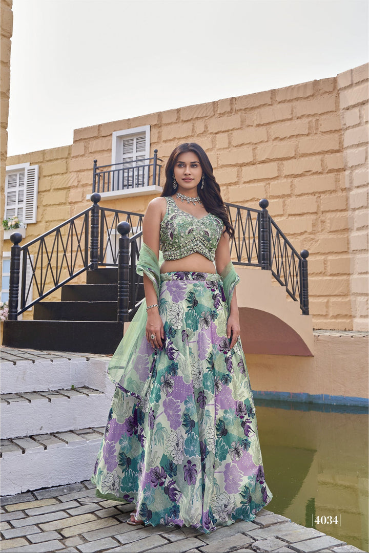 Mirror Bloom Mint Lehenga Set