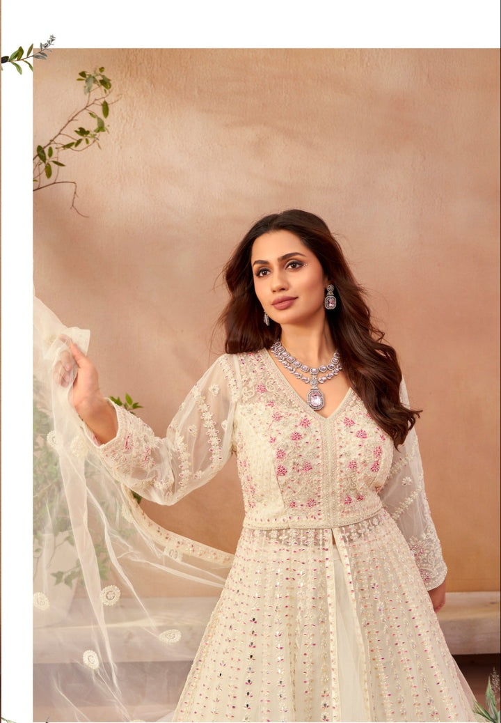 Ivory Mirror & Floral Anarkali Ensemble