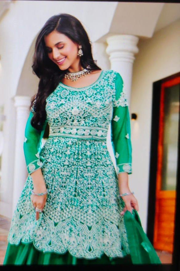 Royal Radiance Green Net Lehenga