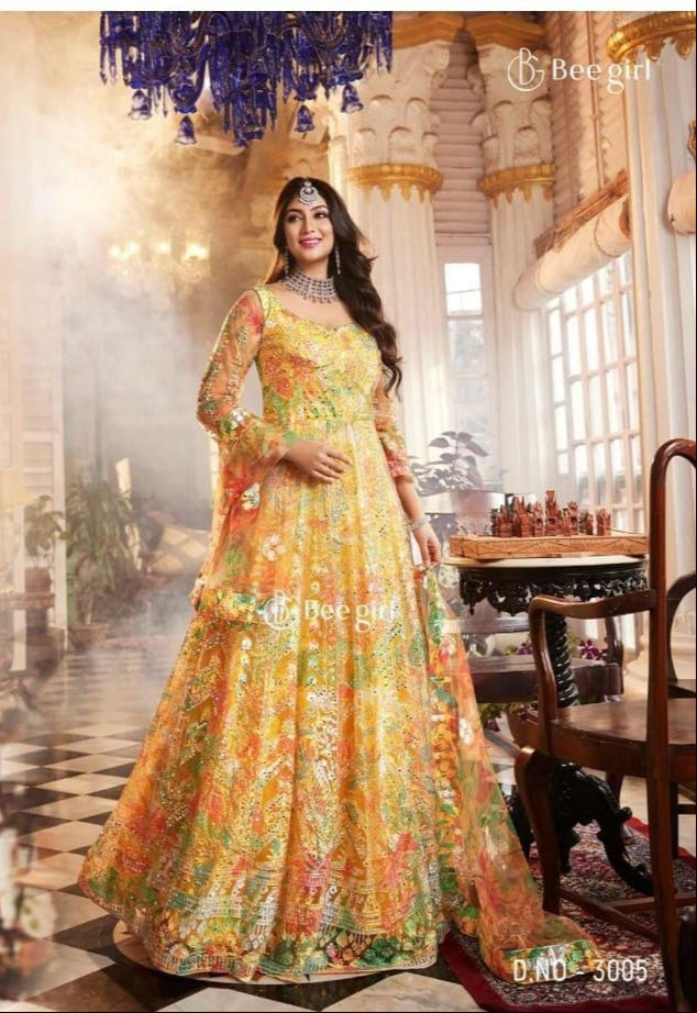 Golden Glow Embroidered Anarkali Gown