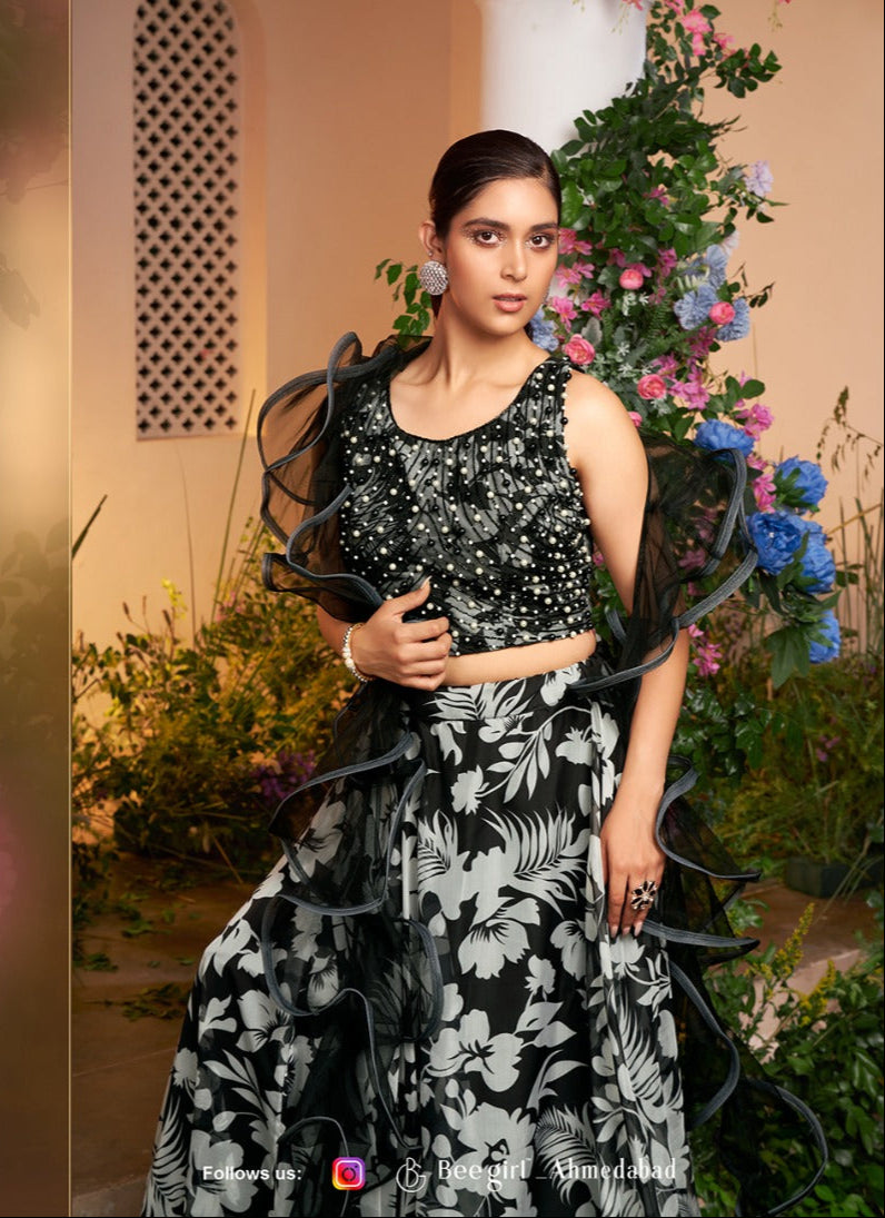 "Midnight Bloom Luxe Lehenga Set"