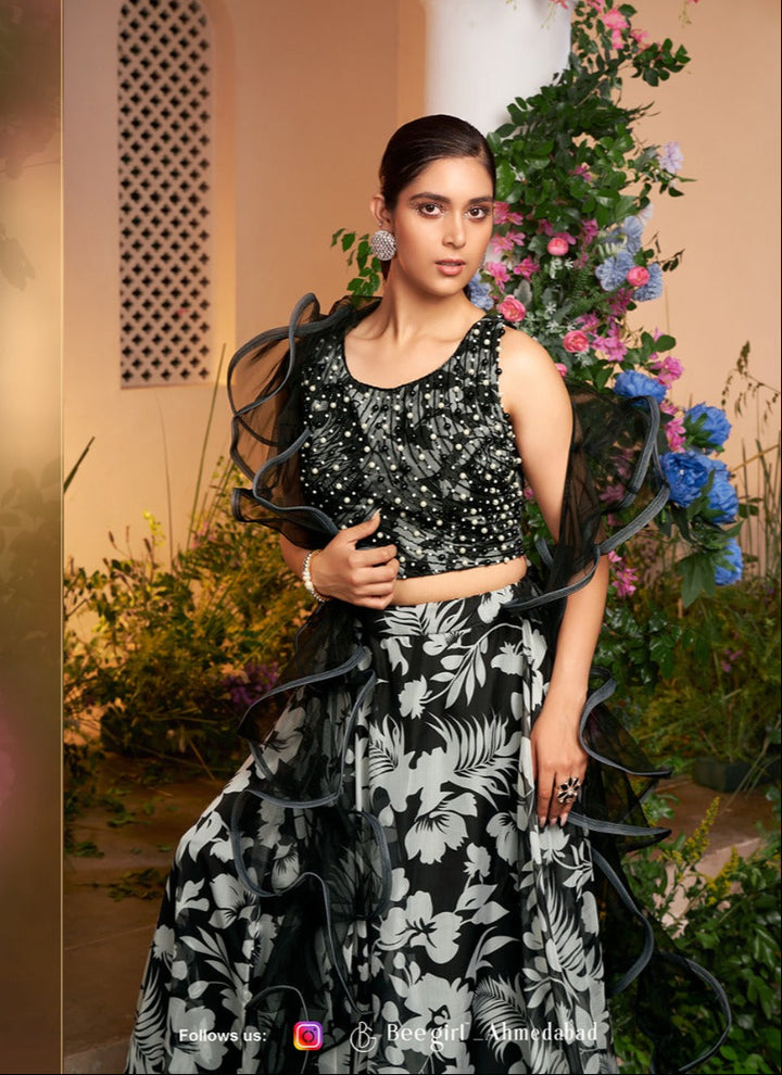"Midnight Bloom Luxe Lehenga Set"