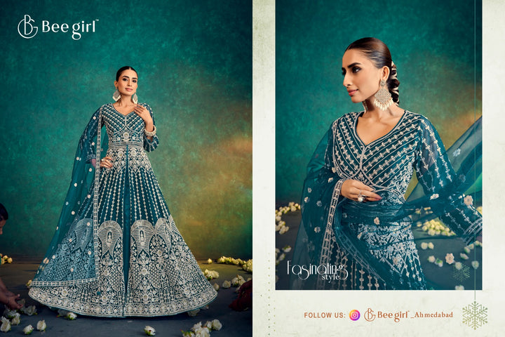 Regal Teal Embroidered Indowestern
