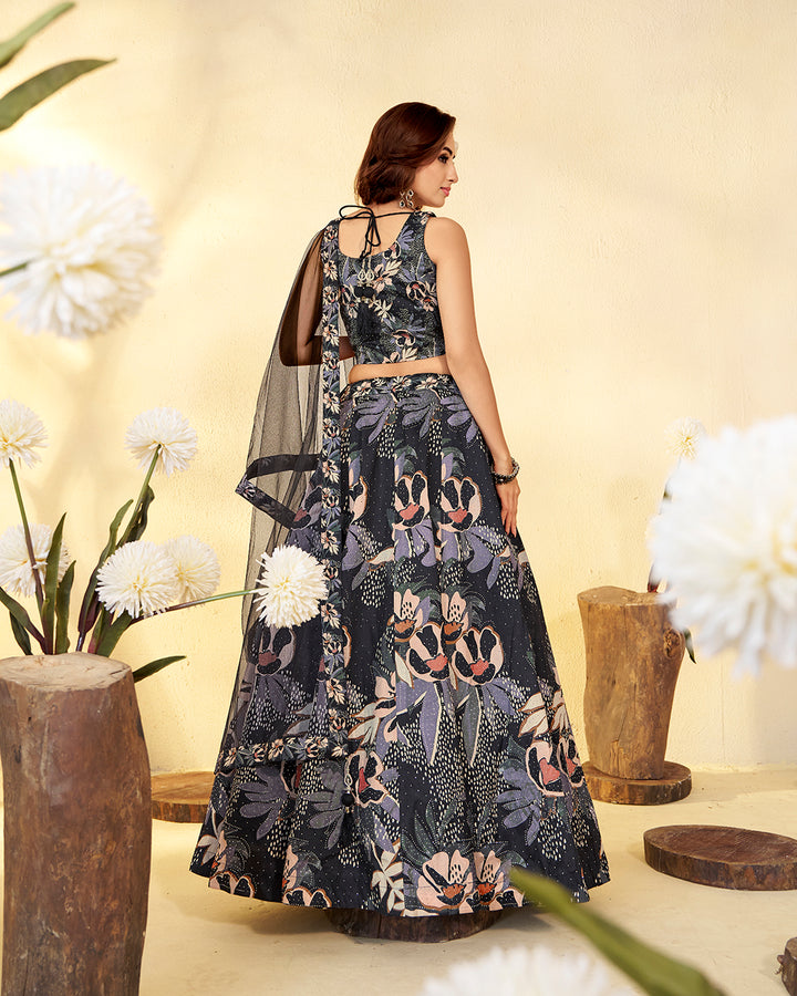 Elegant Noir Floral Lehenga
