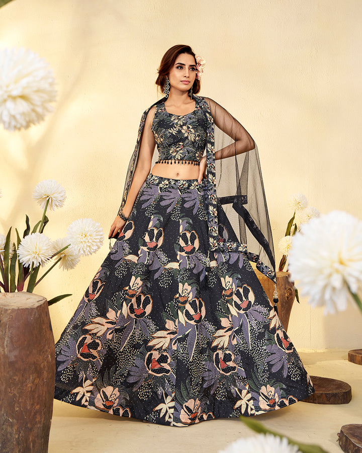 Elegant Noir Floral Lehenga