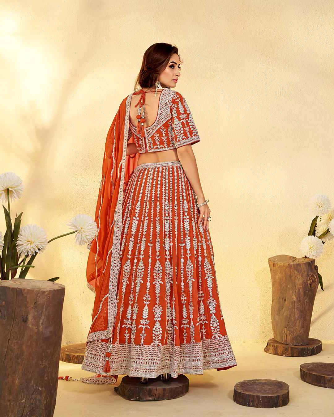 Ethereal Rust Zari Embroidered Lehenga Choli with Dupatta
