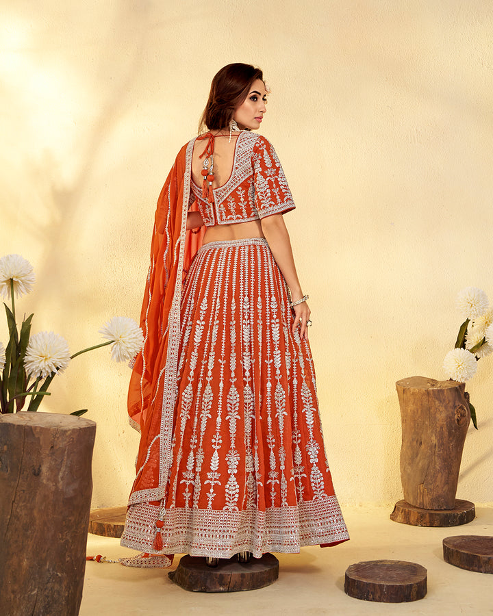 Ethereal Rust Zari Embroidered Lehenga Choli with Dupatta