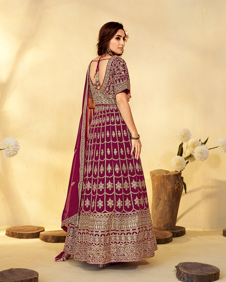Elegant Maroon & Gold Motif Indo-Western Suit with Dupatta