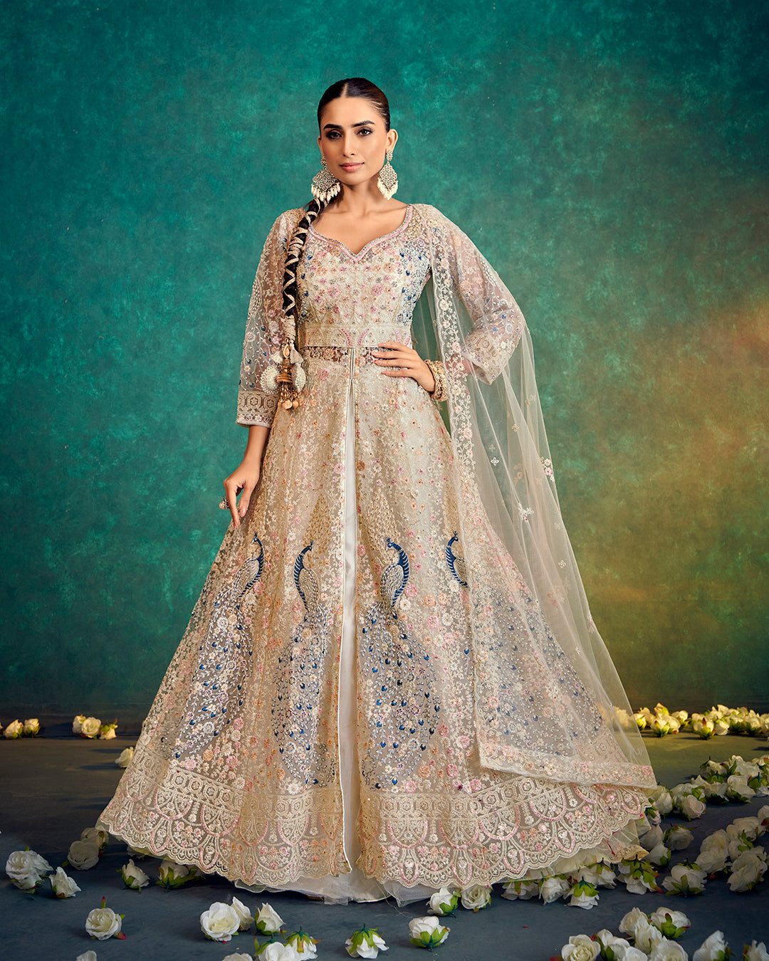 Ivory Elegance Embroidered Indowestern