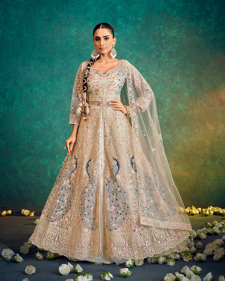 Ivory Elegance Embroidered Indowestern