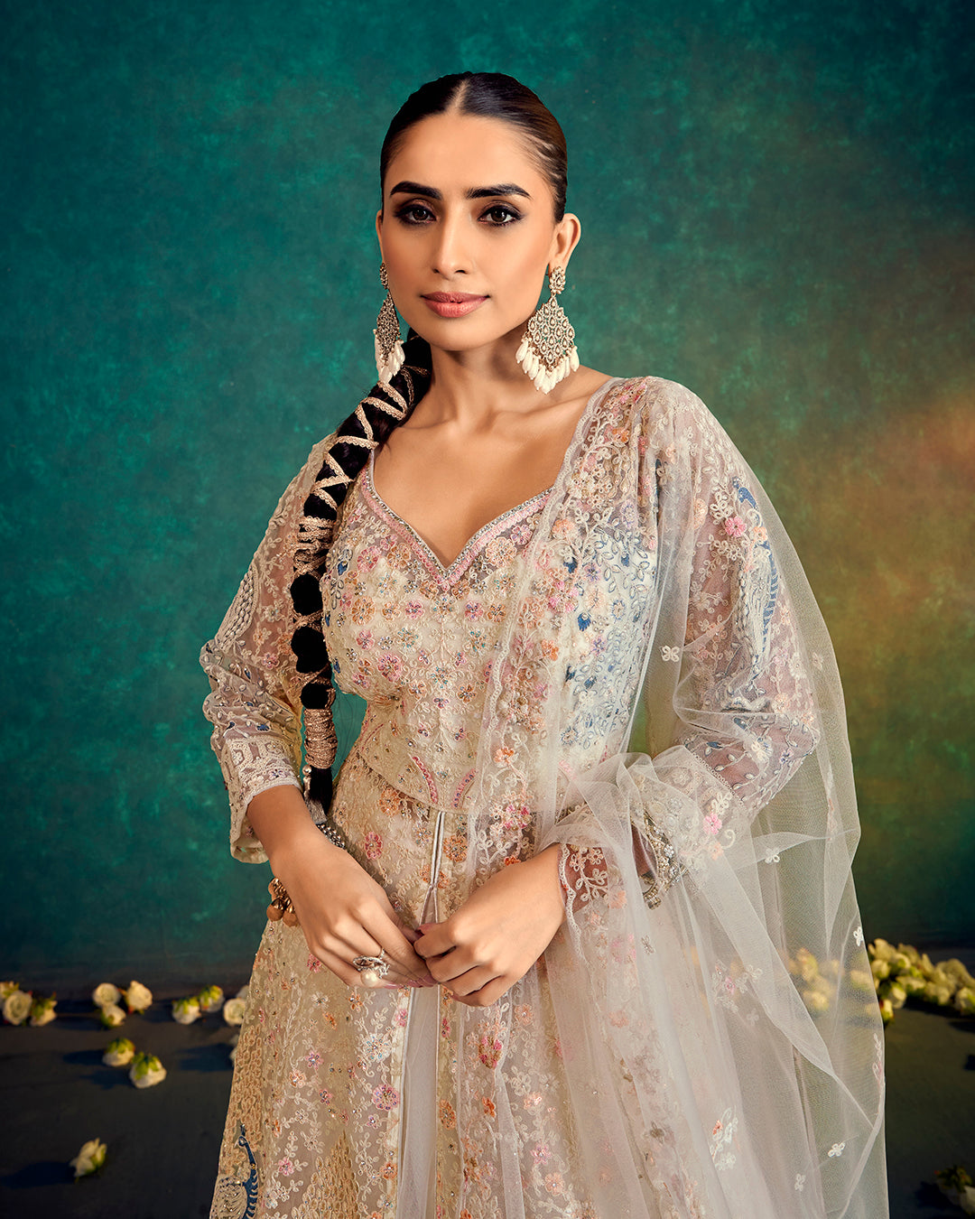 Ivory Elegance Embroidered Indowestern